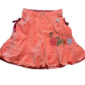 Oilily Vintage Corduroy Bubble Mini Skirt Embroidered Floral Size 140 Ribbon